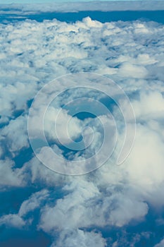 Blue sky above white fluffy cloud, cloudscape background,View fr