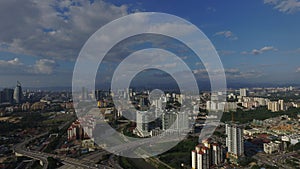 Blue sky aerial view at city downtown area