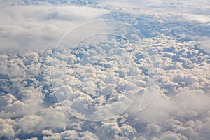 Blue sky from airplane. View above the clouds