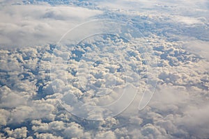 Blue sky from airplane. View above the clouds