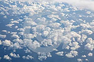 Blue sky from airplane. View above the clouds