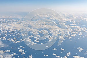 Blue sky from airplane. View above the clouds