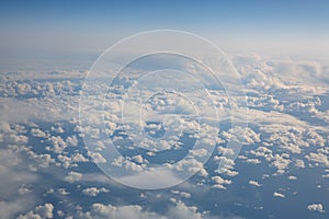 Blue sky from airplane. View above the clouds