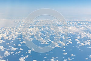 Blue sky from airplane. View above the clouds