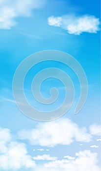 Blue sky with altostratus clouds background,Vector Cartoon sky with cirrus clouds, Concept all seasonal vertical banner in sunny photo