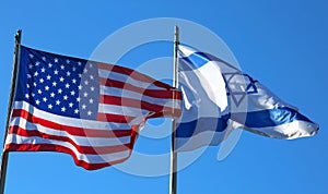 blue sky with American flag and the Israeli flag