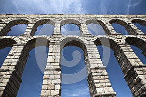 Blue sky, ancient watercourse in Segovia, Spain