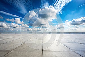 Blue Sky Background Cloud Horizon with Empty Concrete Floor photo