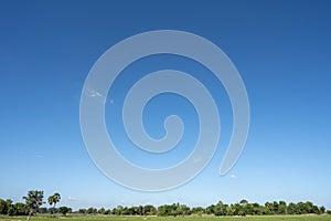 Blue sky background with green fields