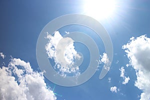 blue sky background with tiny clouds. The vast blue sky and clouds sky. sun