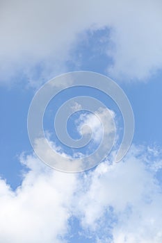 Blue sky background and white air clouds. Good weather. Forecast. Summer. Drawing from the cloud. Nature concept