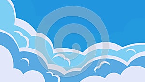 Blue sky on a background of white clouds. Clouds border. Banner template. Vector illustration in flat style