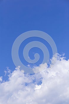 Blue sky background with white clouds, rain clouds on sunny summer or spring day