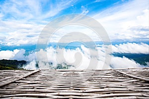 Blue sky Backgrounds and Wood Floor.wooden pier sky with clouds.