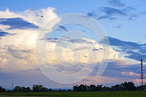 Blue sky and beautiful cloud with meadow tree.