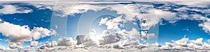 Blue sky with beautiful cumulus clouds. Seamless hdri panorama 360 degrees angle view with zenith for use in 3d graphics or game photo