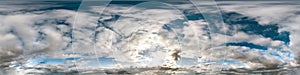 Blue sky with beautiful cumulus clouds. Seamless hdri panorama 360 degrees angle view with zenith for use in 3d graphics or game photo