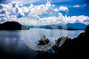 blue sky beautiful  lake cloudy day