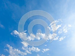 A blue sky with beautiful wisp of cloud for use as a backing or backdrop