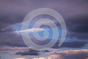 Blue sky behind dark storm clouds background texture, thunderstorm