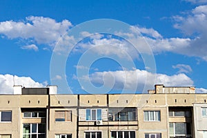 Blue sky behind a soviet block