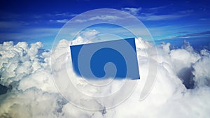 Blue sky with blue blank paper for your text message design on the clouds. Inspirational concept background