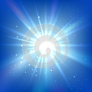 Blue sky with bright flash or burst. Abstract