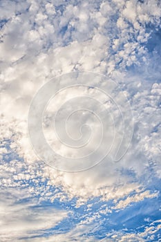 Blue sky with cirro cumulus white clouds. Sky background photo