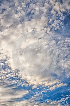 Blue sky with cirro cumulus white clouds. Sky background photo