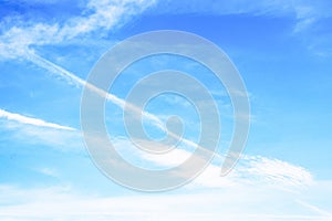 Blue sky with cirro cumulus white stripes clouds. Sky background photo