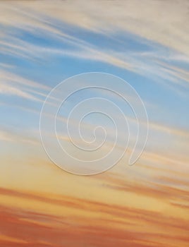 Blue sky with cirrus clouds and sunset