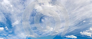 Blue sky with cirrus and cumulus clouds, panoramic view