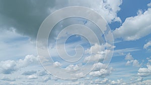 Blue sky cirrus and cumulus clouds. Scenic aerial background of blue sky with cirrus clouds. Clean azone layer