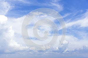 Blue sky with close up white fluffy tiny clouds background and pattern
