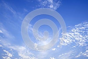 Blue sky with close up white fluffy tiny clouds background and pattern