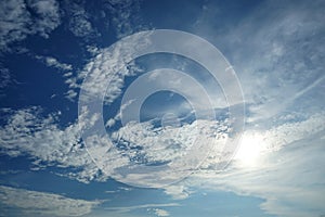 Blue sky and cloud with bright sun flare background