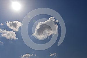 Blue sky and cloud with bright sun