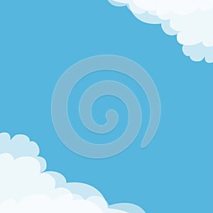 Blue sky. Cloud in corners frame template. Cloudy weather. Cloudshape. Flat design. Background. Isolated.