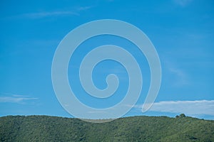 Blue sky and cloud with moutain and meadow tree