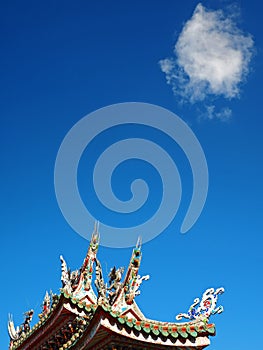 Blue Sky, Cloud and Temple`s Rooftop