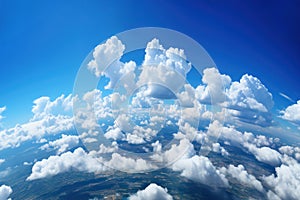 Blue sky and clouds, aerial view of planet Earth curvature, sunny day
