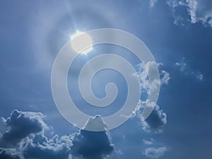 Blue sky with clouds and circle sun
