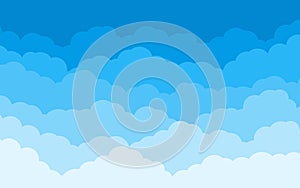 Blue sky clouds flat cartoon background vector