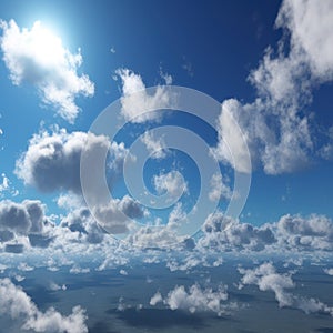 Blue sky with clouds over the earth, summer sky. Background. AI generative