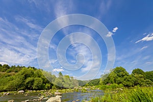 Blue sky with clouds over river