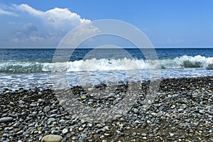Blue sky with clouds over sea. Summer background