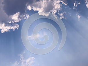 Blue sky with clouds and sun light.