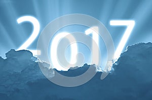 Blue sky and clouds with text 2017 sunbeam happy new year concept