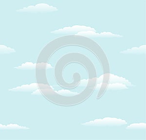 Blue sky with clouds, vector seamless background