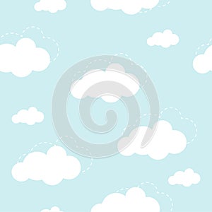 Blue sky with clouds, vector seamless background